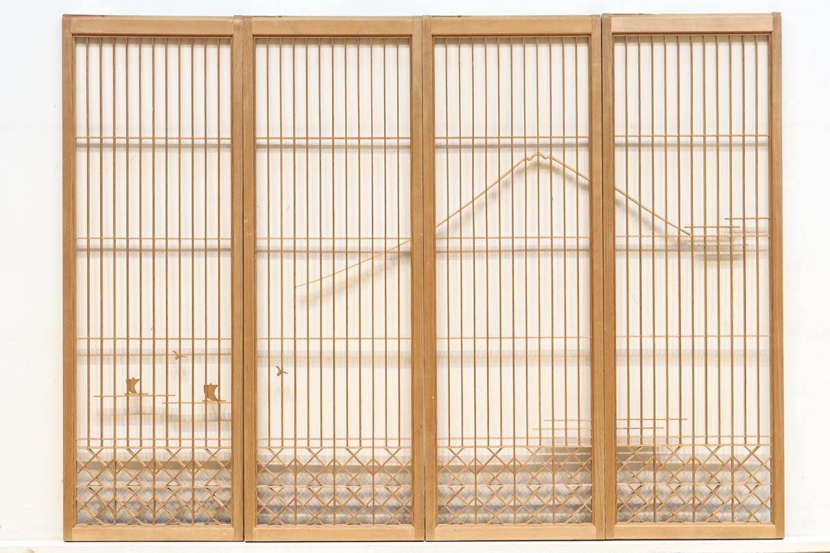 富士山を遠くに臨む静観な風景を描いた書院セット　EZ2891　在庫4枚一組