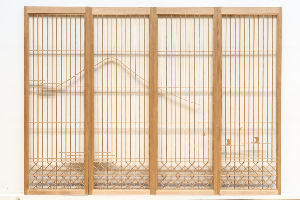 富士山を遠くに臨む静観な風景を描いた書院セット　EZ2891　在庫4枚一組