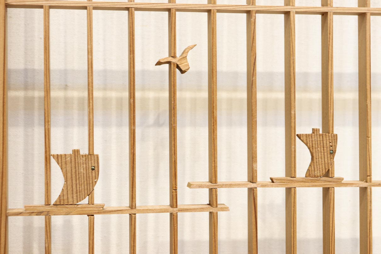 富士山を遠くに臨む静観な風景を描いた書院セット　EZ2891　在庫4枚一組