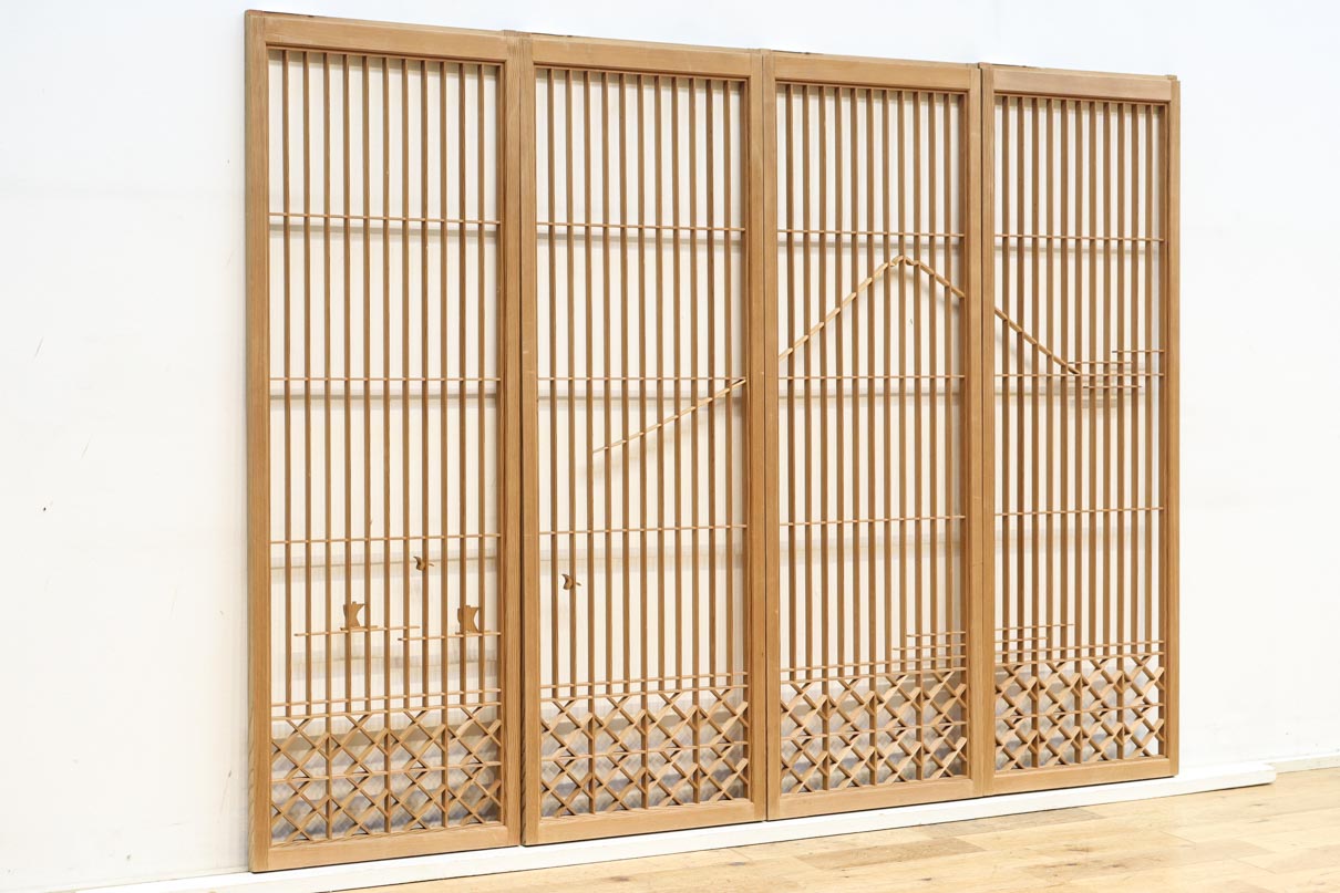 富士山を遠くに臨む静観な風景を描いた書院セット　EZ2891　在庫4枚一組