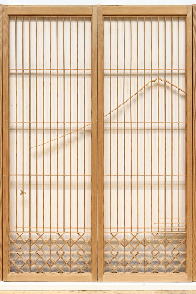 富士山を遠くに臨む静観な風景を描いた書院セット　EZ2891　在庫4枚一組