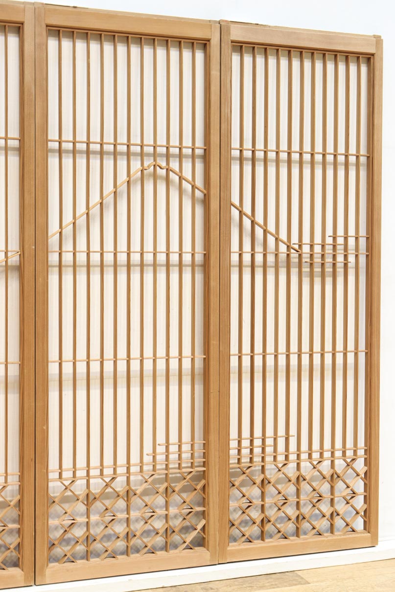 富士山を遠くに臨む静観な風景を描いた書院セット　EZ2891　在庫4枚一組