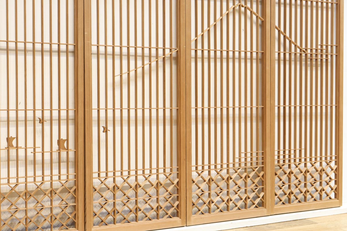 富士山を遠くに臨む静観な風景を描いた書院セット　EZ2891　在庫4枚一組