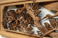 見事な枝ぶりの松と飛翔する鶴の美しい姿を描いた彫刻欄間　EZ2937　在庫1枚