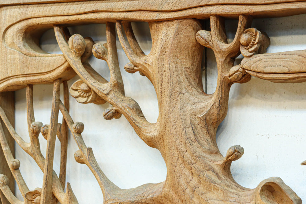 稀少サイズ‼︎ 梅の木にウグイスが静かに佇む風景が魅力の彫刻欄間　EZ3002　在庫1枚