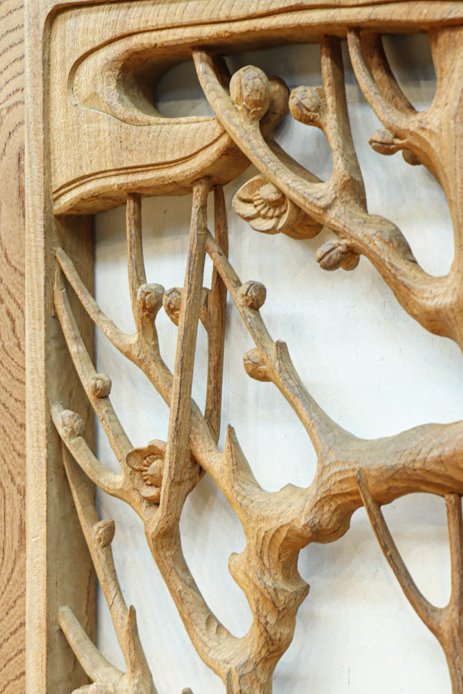 稀少サイズ‼︎ 梅の木にウグイスが静かに佇む風景が魅力の彫刻欄間　EZ3002　在庫1枚