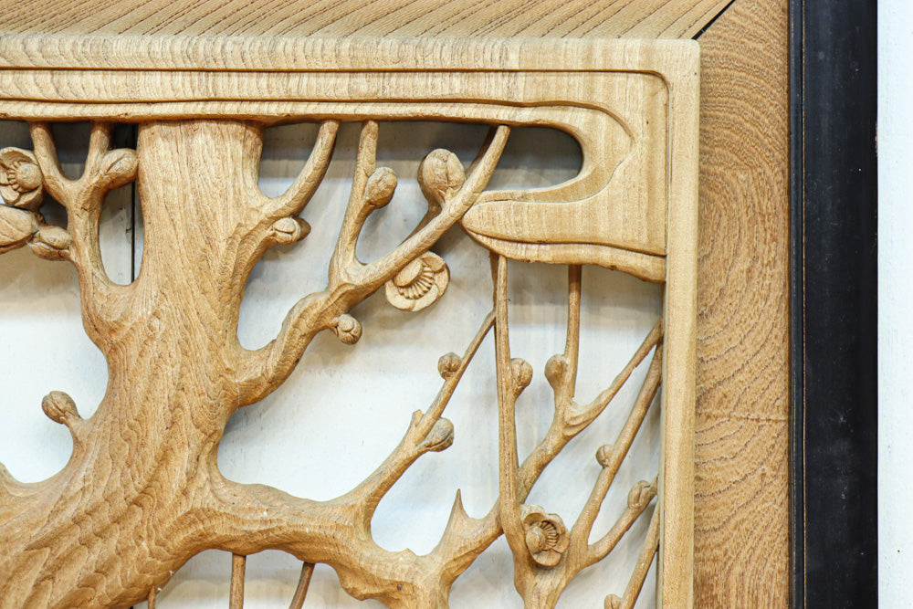 稀少サイズ‼︎ 梅の木にウグイスが静かに佇む風景が魅力の彫刻欄間　EZ3002　在庫1枚