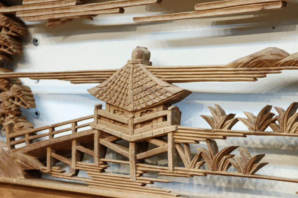繊細な彫刻で描かれた近江八景が深彫り彫刻欄間　EZ3075ab　在庫(a:1 b:1)枚