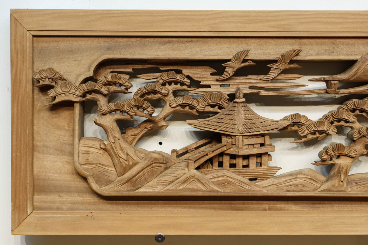 近江八景の清閑な風景を描いた深彫り彫刻欄間　EZ3078ab　在庫(a:1 b:1)枚