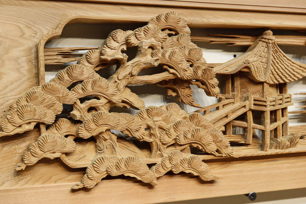 近江八景の風景を豪胆な深彫りで描いた彫刻欄間　EZ3079ab　在庫(a:1 b:1)枚
