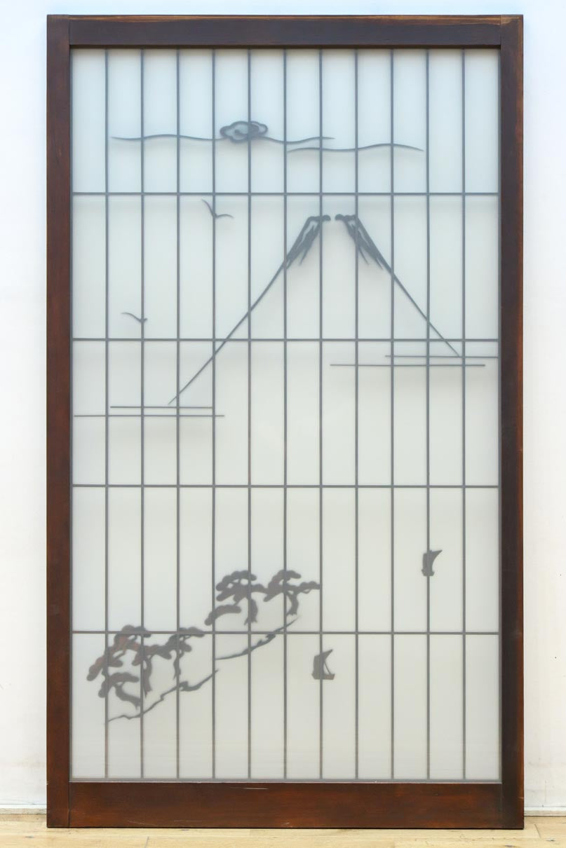 三保の松原の風景をシンプルな絵柄で描いたスリガラス入り書院　EZ3093　在庫1枚