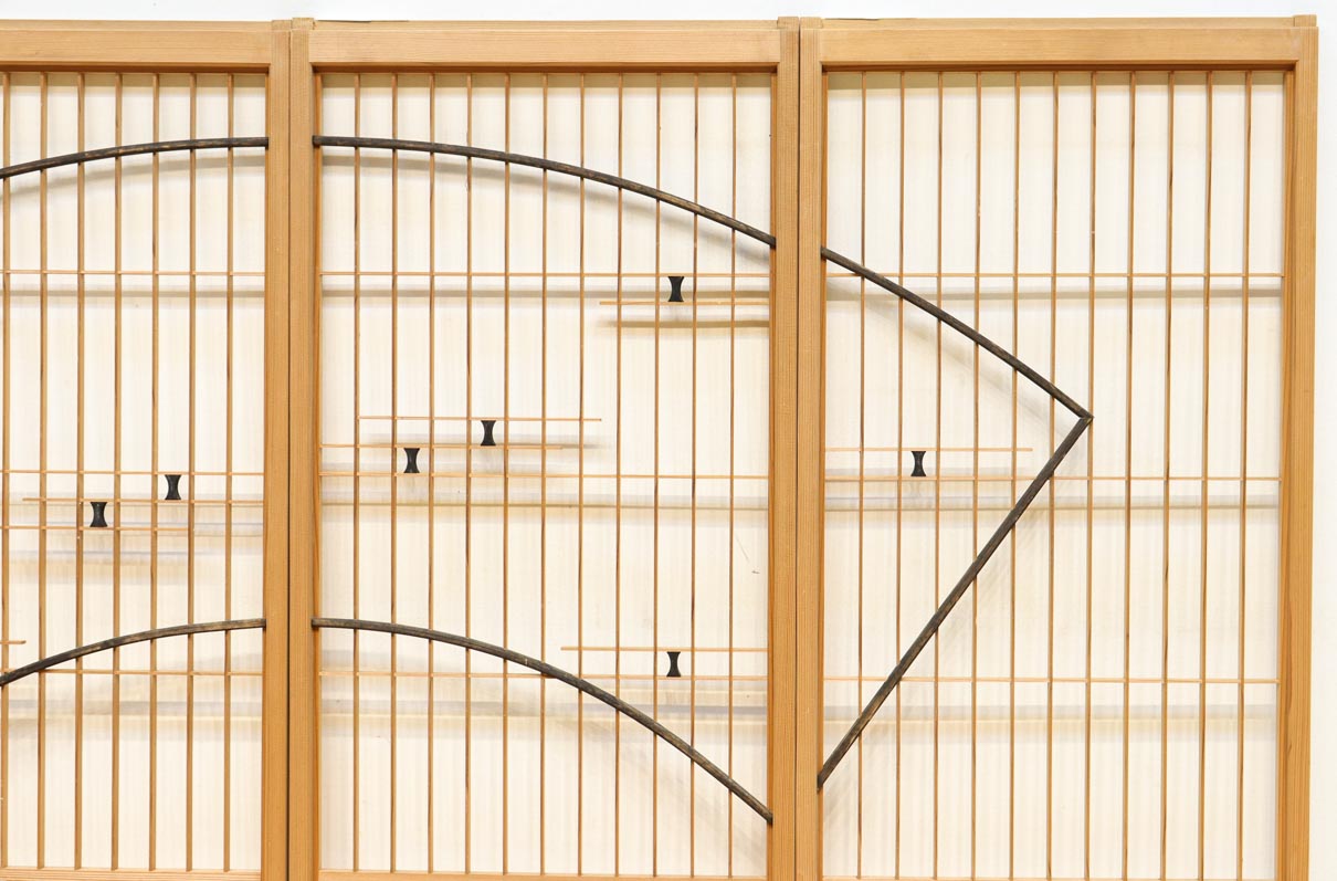 黒の扇型装飾と亀甲紋組子細工で和の風情ある書院セット　EZ3095　在庫4枚1組