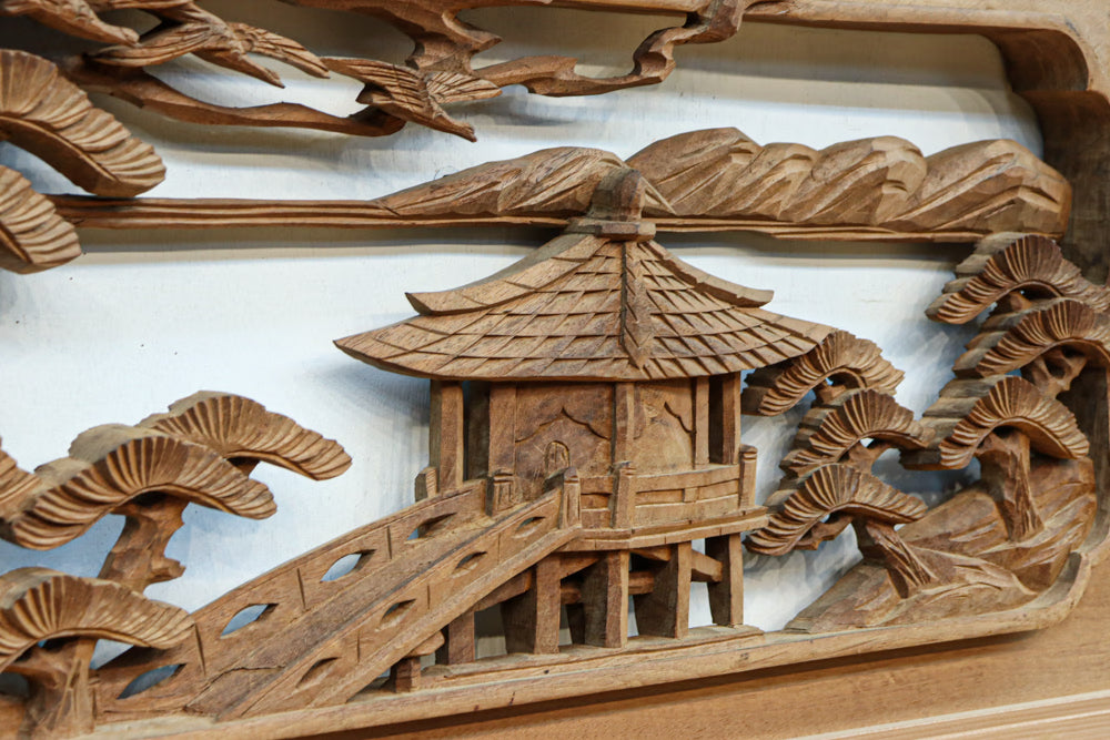 清閑な風景を立体感を持たせて描いた深彫り彫刻欄間　EZ3161ab　在庫(a:1 b:1)枚
