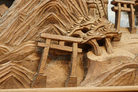 松林のある山間に家屋が建つ風景を繊細に描く深彫り彫刻欄間　EZ3182ab　在庫(a:1 b:1)枚
