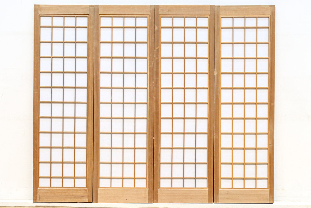 珍品‼︎ 竪繁格子に組子を組み込んだ複雑な作り込みのガラス入り書院セット(裏面ワーロン入り)　EZ3300　在庫4枚1組