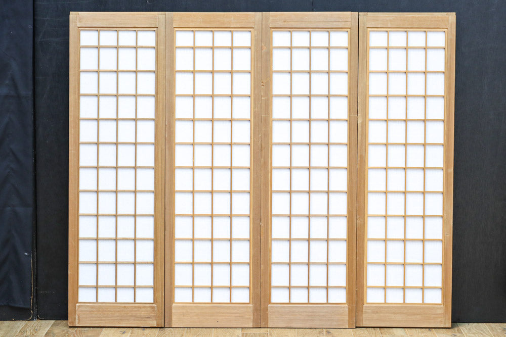 珍品‼︎ 竪繁格子に組子を組み込んだ複雑な作り込みのガラス入り書院セット(裏面ワーロン入り)　EZ3300　在庫4枚1組