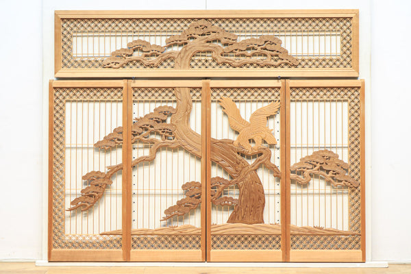 迫力の松の絵柄を七宝装飾が飾る気品溢れる欄間・書院セット　EZ1858　在庫5枚1組