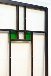 幅932ミリ　上品な昭和レトロのデザインにグリーン色が映えるガラス戸　F7915　在庫1枚