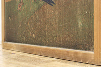 幅846ミリ　三羽の鴨がのどかに佇む風景を描いた板絵戸　F7934　在庫1枚