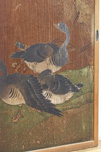幅846ミリ　三羽の鴨がのどかに佇む風景を描いた板絵戸　F7934　在庫1枚