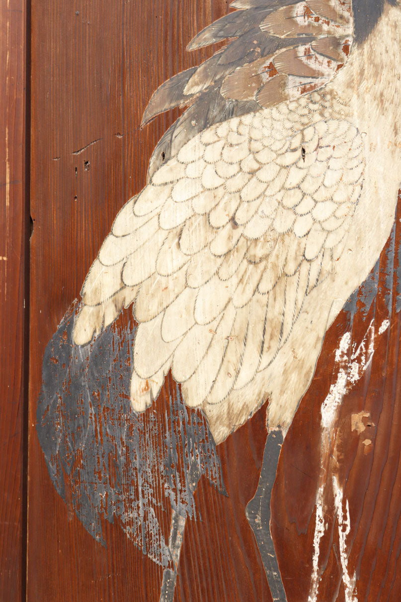 幅ミリ 古色に馴染む鶴の絵柄が風情漂う板戸 枚 – 古福