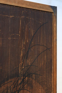 幅881ミリ　美しい佇まいの鶴を描いた風情溢れる板絵戸　F7987　在庫1枚