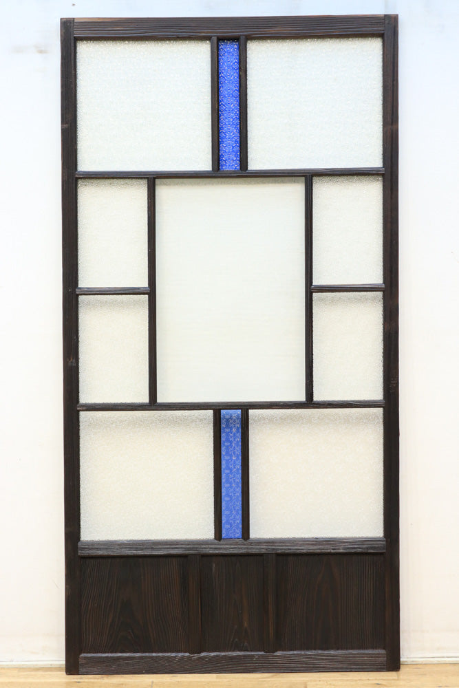 幅900ミリ 昭和レトロ!! 爽やかなブルーのカタガラスが映えるガラス戸