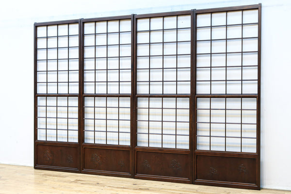 幅668ミリ　スリム幅！！腰板に小振りな松の彫刻模様を描いた雪見障子戸　F8410abc　在庫(a:2 b:1 c:1)枚