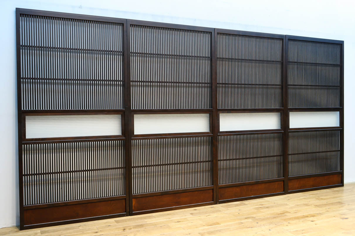 幅897ミリ　横モールガラス窓で煌びやかな面持ちの大阪格子戸　F8458　在庫4枚