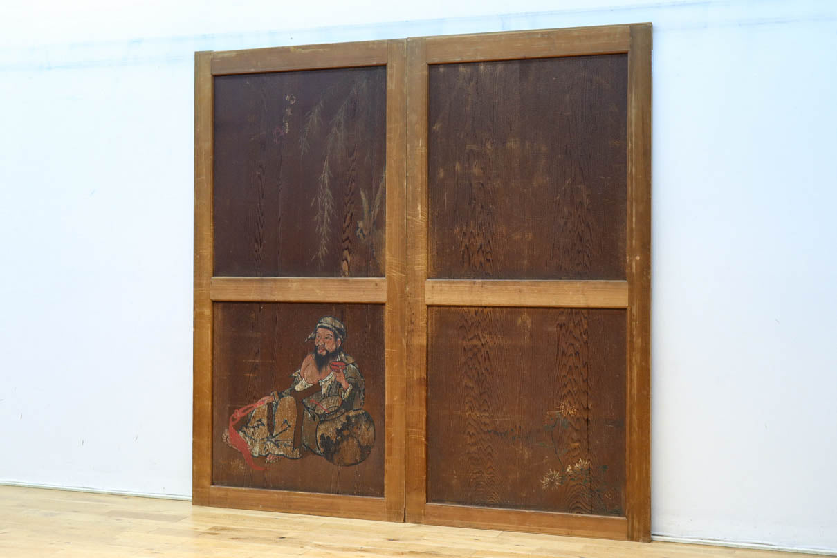 唐獅子の親子に牡丹を添えた歴史を重ねた味わい深い絵戸一組　F8481ab　在庫2枚一組