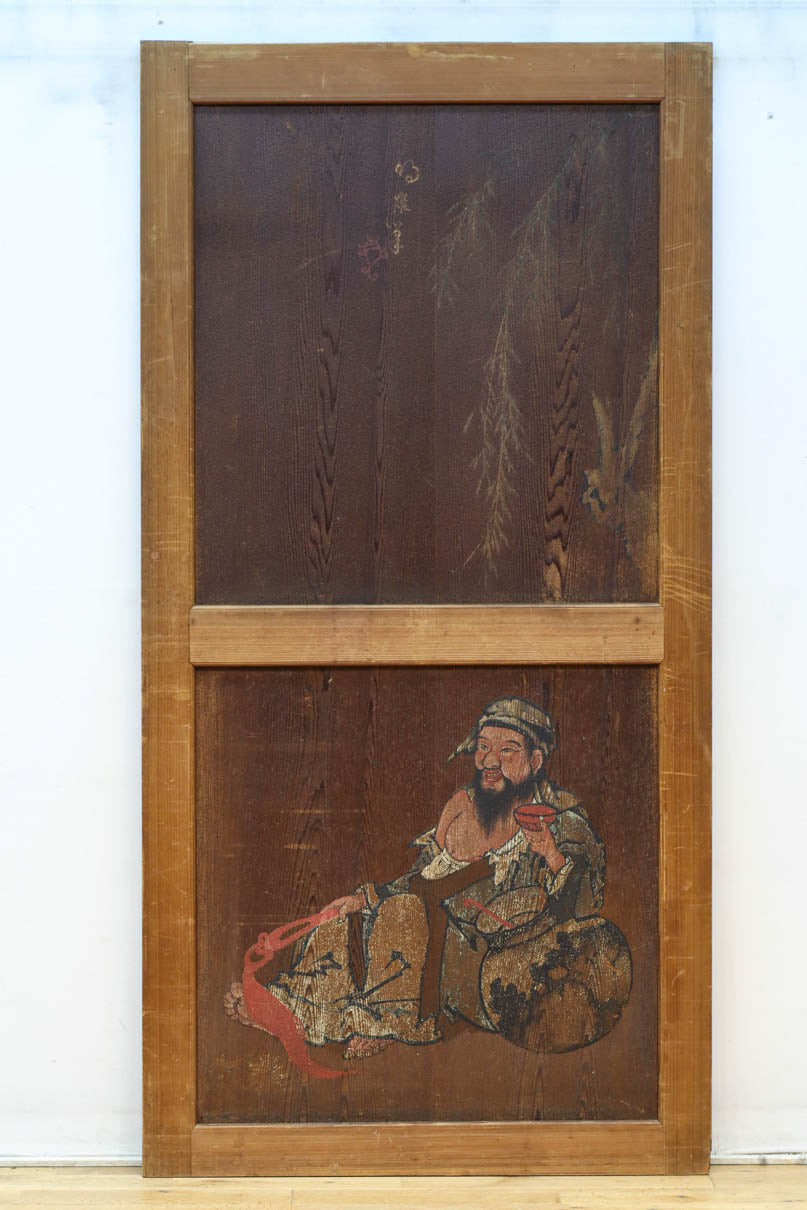 唐獅子の親子に牡丹を添えた歴史を重ねた味わい深い絵戸一組　F8481ab　在庫2枚一組