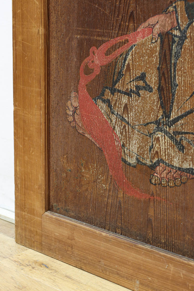 唐獅子の親子に牡丹を添えた歴史を重ねた味わい深い絵戸一組　F8481ab　在庫2枚一組