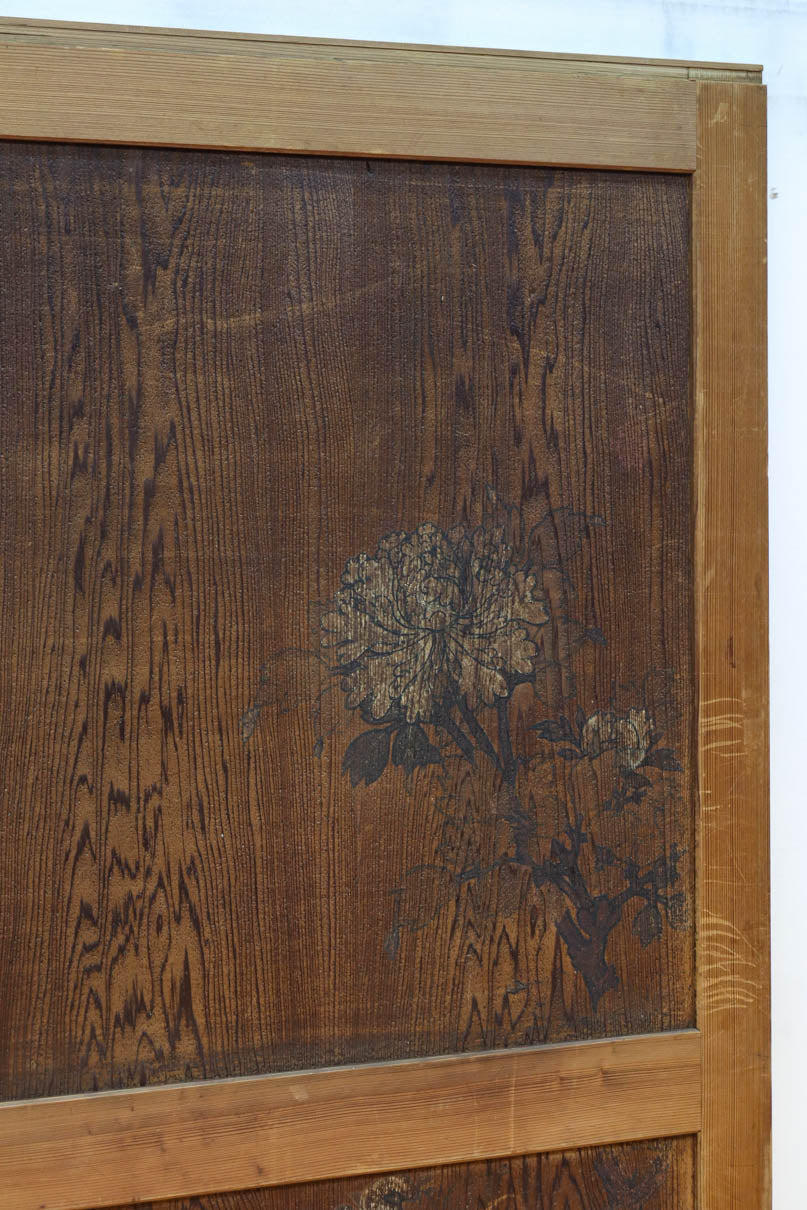 唐獅子の親子に牡丹を添えた歴史を重ねた味わい深い絵戸一組　F8481ab　在庫2枚一組