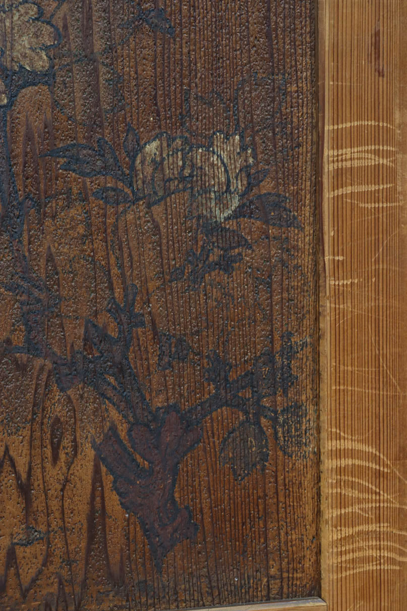 唐獅子の親子に牡丹を添えた歴史を重ねた味わい深い絵戸一組　F8481ab　在庫2枚一組