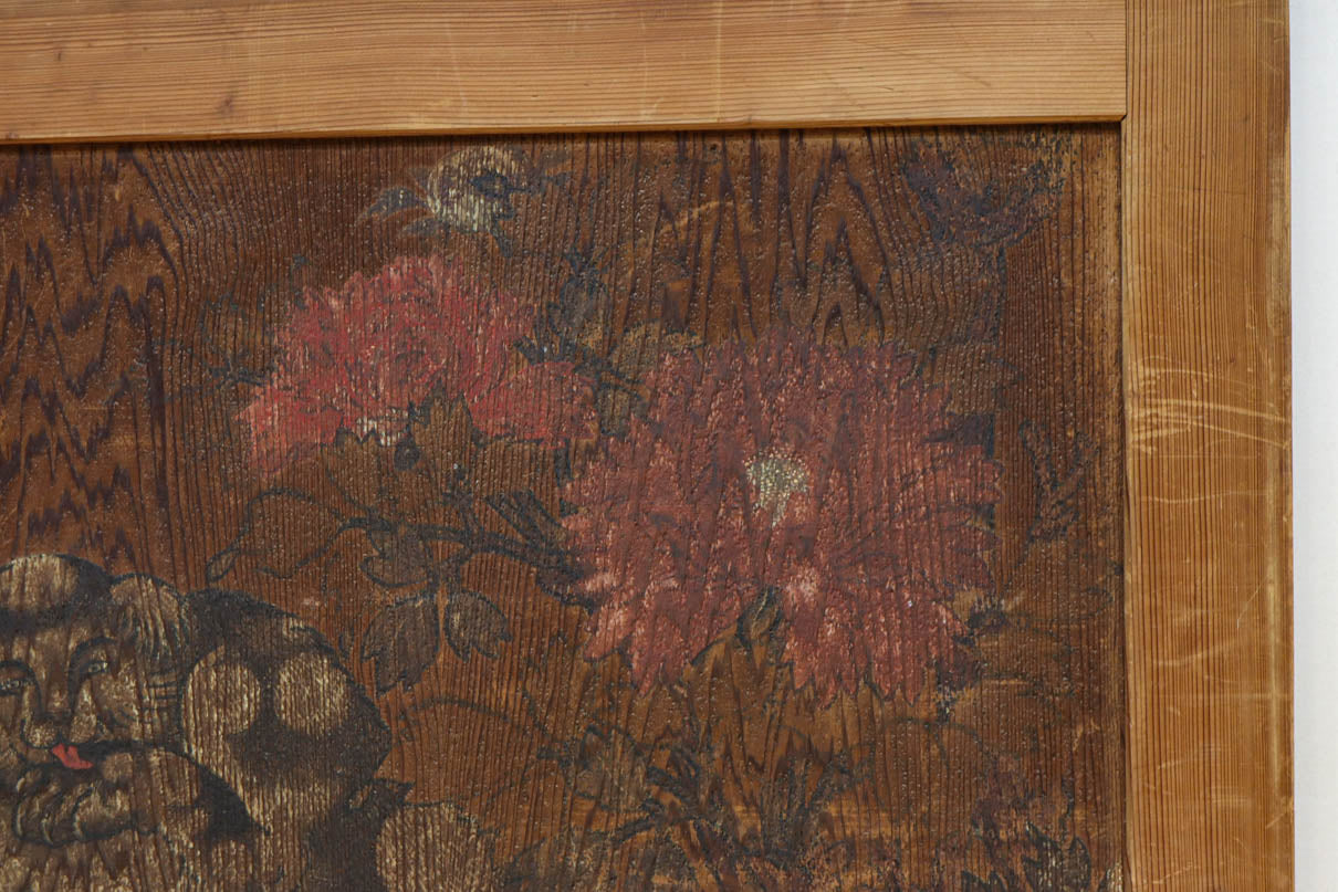 唐獅子の親子に牡丹を添えた歴史を重ねた味わい深い絵戸一組　F8481ab　在庫2枚一組