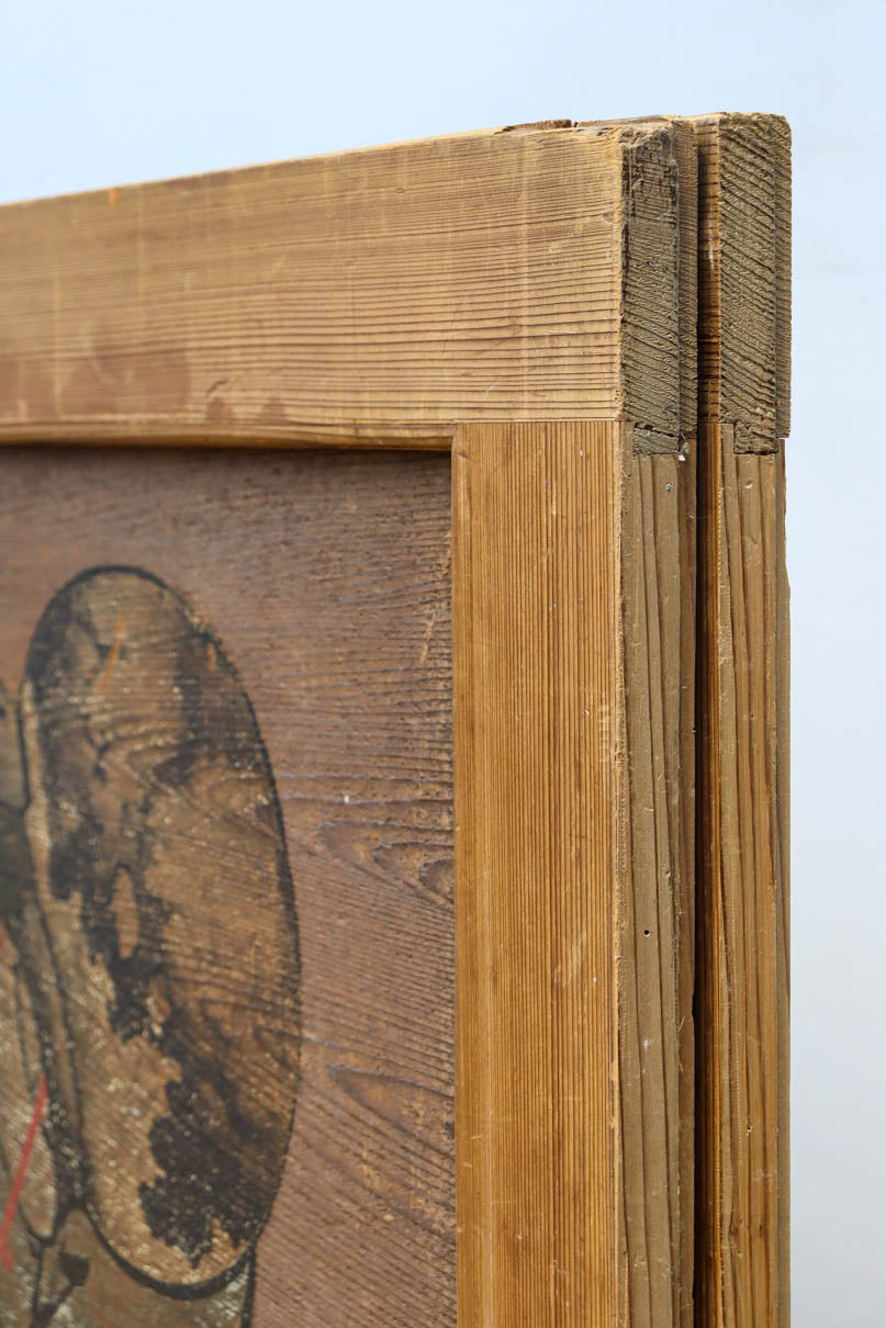 唐獅子の親子に牡丹を添えた歴史を重ねた味わい深い絵戸一組　F8481ab　在庫2枚一組