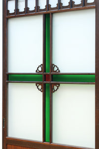 幅817ミリ　グリーンカラーの大きな十字枠が目を引くガラス戸　F8523　在庫1枚
