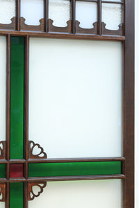 幅817ミリ　グリーンカラーの大きな十字枠が目を引くガラス戸　F8523　在庫1枚