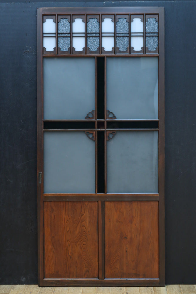 幅817ミリ　グリーンカラーの大きな十字枠が目を引くガラス戸　F8523　在庫1枚