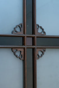 幅817ミリ　グリーンカラーの大きな十字枠が目を引くガラス戸　F8523　在庫1枚