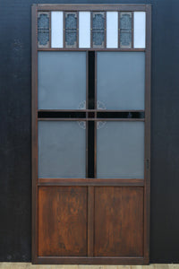 幅817ミリ　グリーンカラーの大きな十字枠が目を引くガラス戸　F8523　在庫1枚