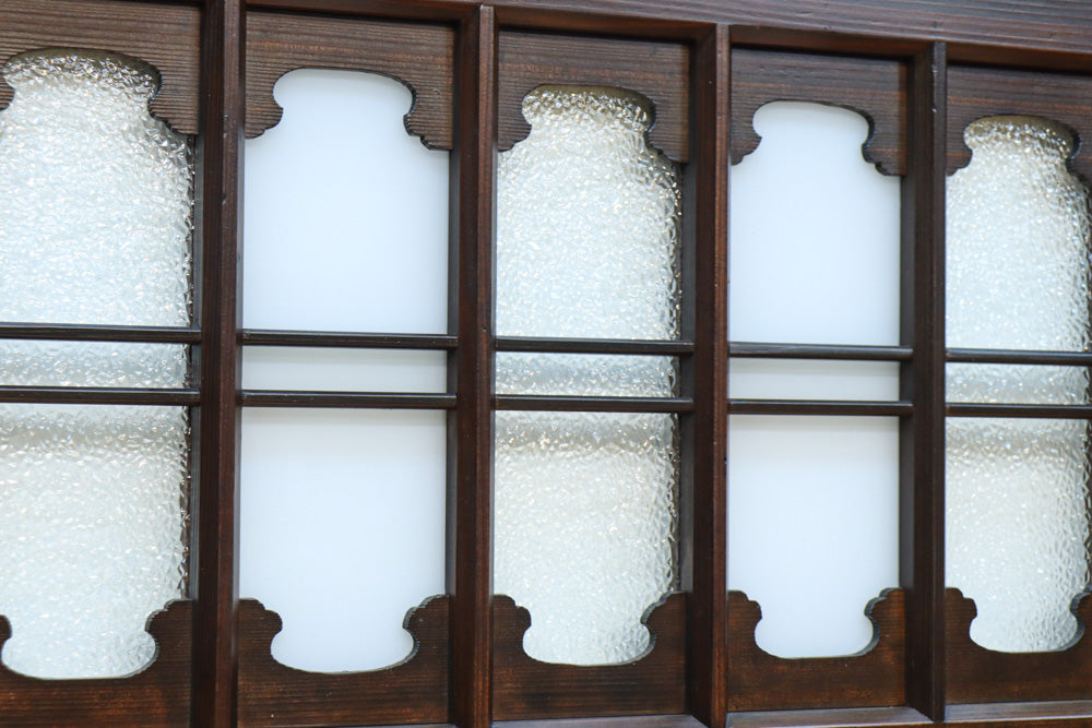 幅817ミリ　グリーンカラーの大きな十字枠が目を引くガラス戸　F8523　在庫1枚