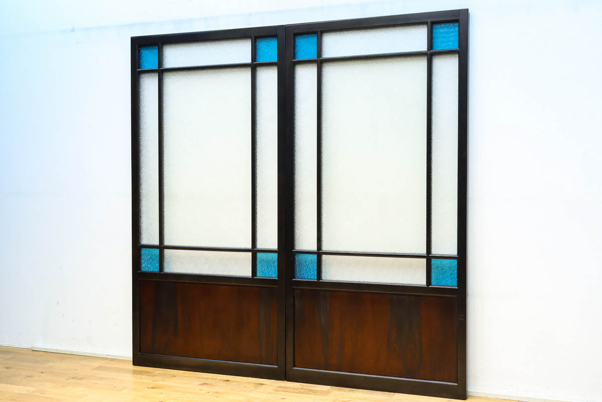 昭和レトロ!! 稀少ブルーのダイヤが可愛らしいガラス戸　F8537　在庫1枚