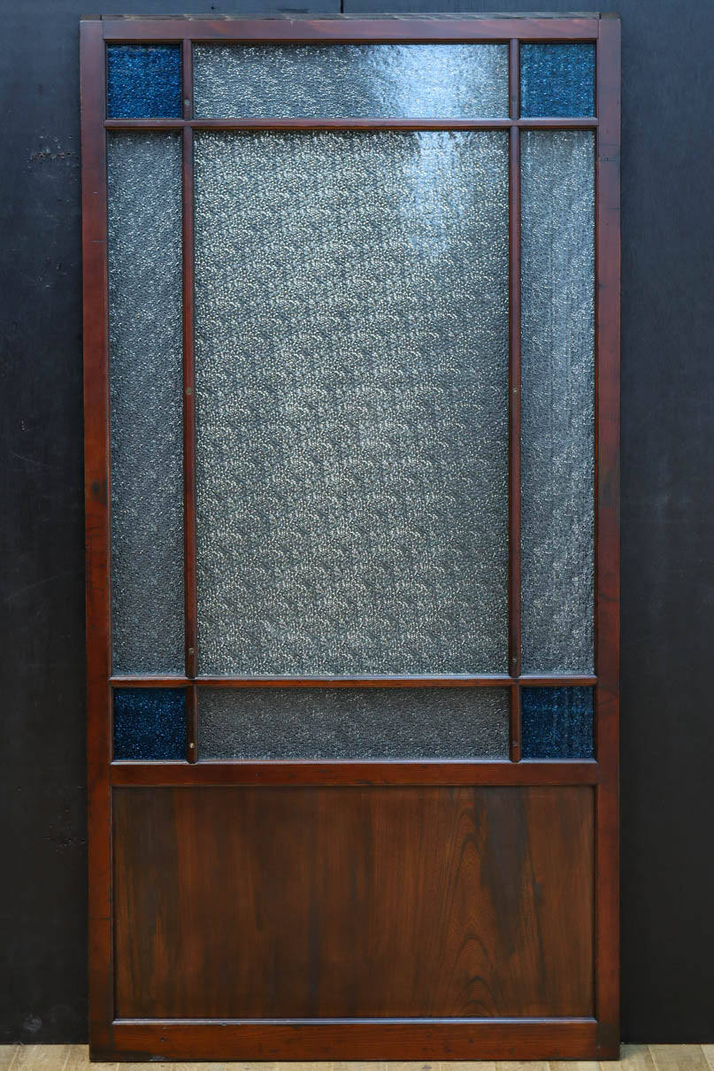 昭和レトロ!! 稀少ブルーのダイヤが可愛らしいガラス戸　F8537　在庫1枚