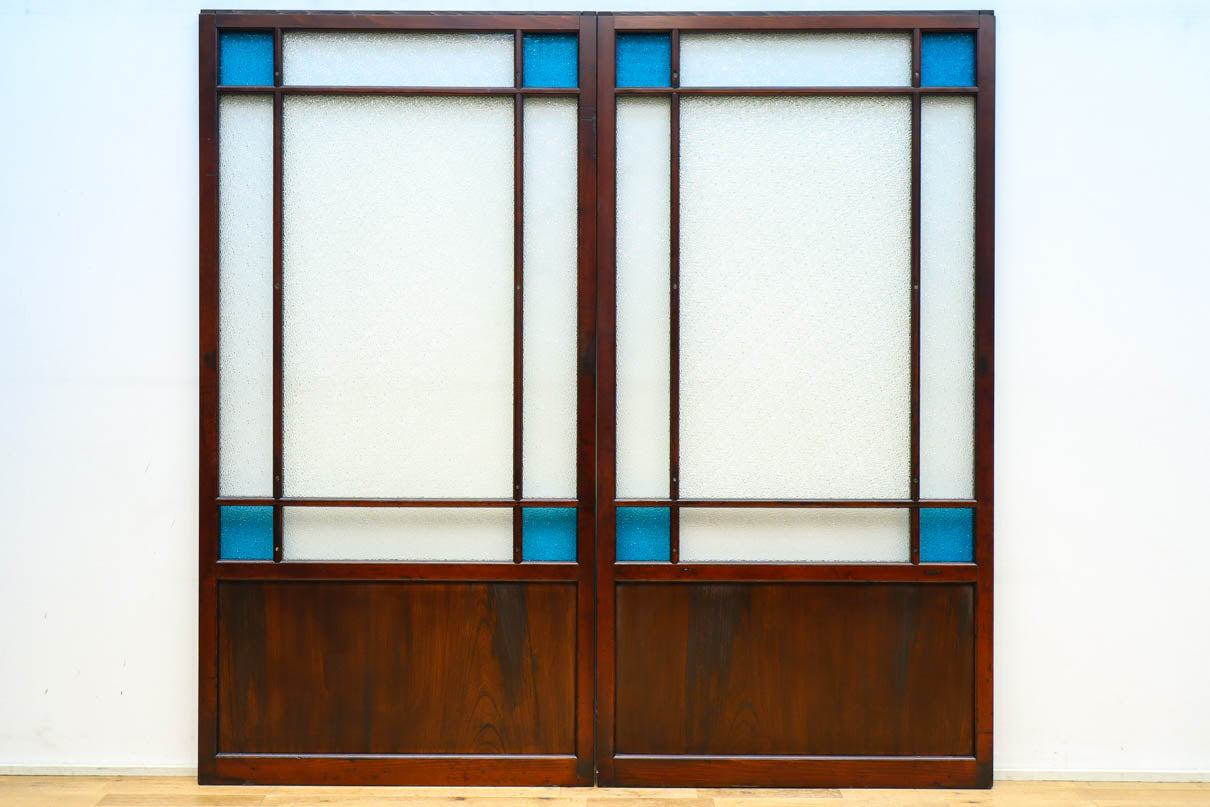 昭和レトロ!! 稀少ブルーのダイヤが可愛らしいガラス戸　F8537　在庫1枚