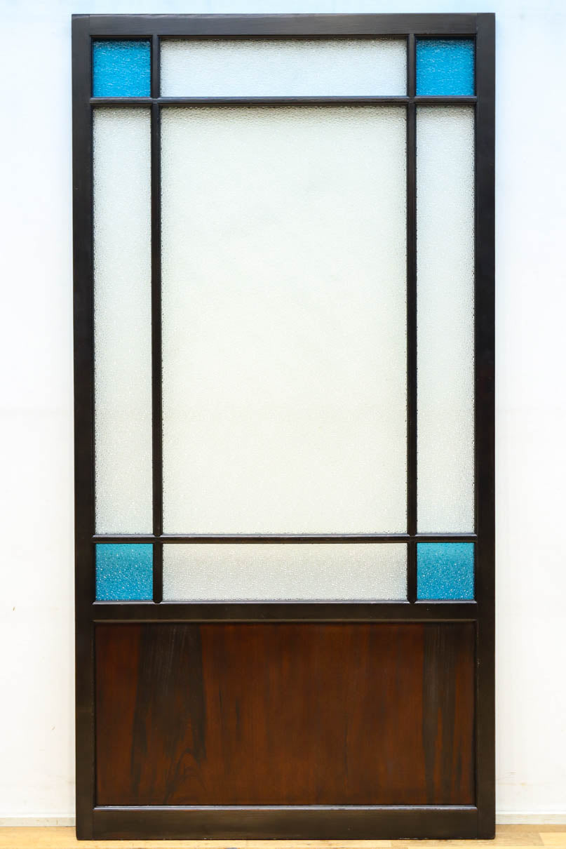 昭和レトロ!! 稀少ブルーのダイヤが可愛らしいガラス戸　F8537　在庫1枚