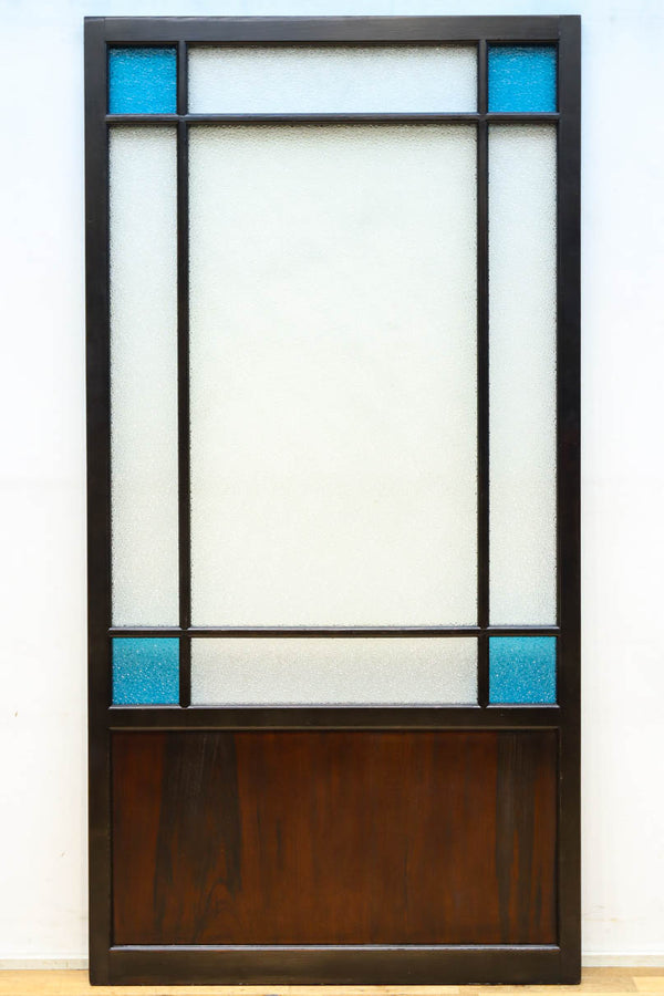 昭和レトロ!! 稀少ブルーのダイヤが可愛らしいガラス戸　F8537　在庫1枚