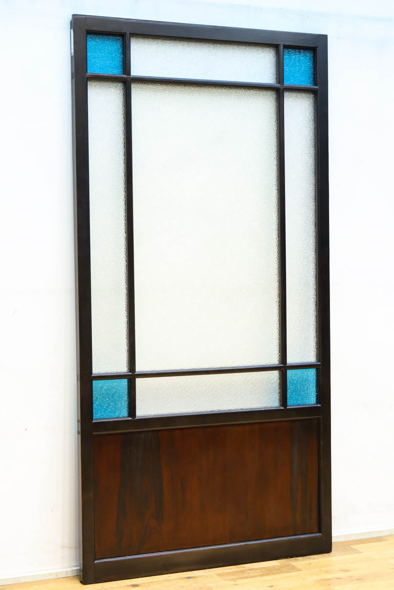 昭和レトロ!! 稀少ブルーのダイヤが可愛らしいガラス戸　F8537　在庫1枚