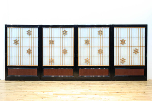 幅1143ミリ　組子模様が両面に浮かぶ見事な漆をまとう雅な極上ガラス戸　F8543　在庫(a:1 b:1 c:1 d:1)枚