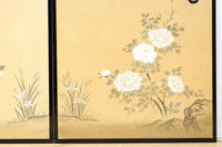 清楚な花模様を描いた丁寧な造りの襖戸　F8563　在庫2枚一組